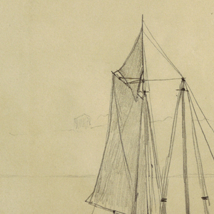 Drawing, Schooner with Dinghy, 1880
