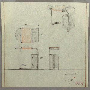 Drawing, Desk: Seating at Center, Two-Stack Drawers at Right, Metal Support, 1930s