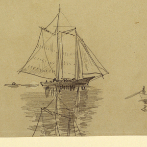 Drawing, Two Schooners and Dories, ca. 1880