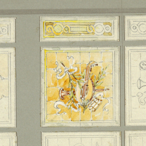 Drawing, Ceiling light suggestions for a music room, 1890–1900