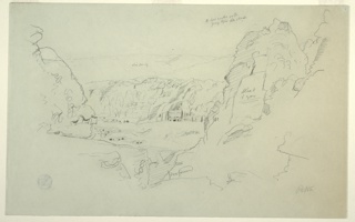 Drawing, Distant View of the Royal Tombs, Petra, Jordan