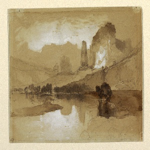 Drawing, Yellowstone Below the Falls, probably 1871