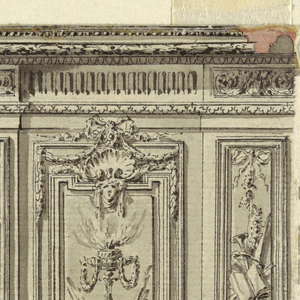Drawing, The elevation of the entrance wall of a drawing room with alternative suggestions, 1770–80