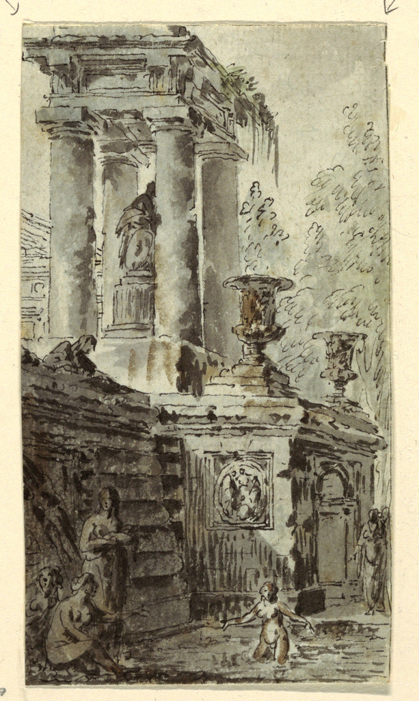 Drawing, Architectural Fantasy with Figures Bathing