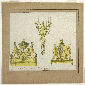Drawing, Design for Two Andirons and Sconce of Gilt Bronze, 1777–90