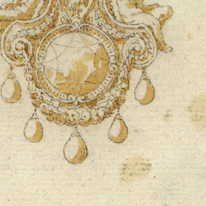 Drawing, Design for two pendants with crown and eagle, 16th century