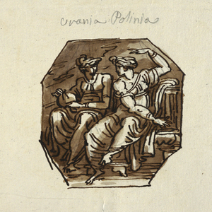 Drawing, Autumn and Winter: Eight Muses in Pairs set in Octagons., ca. 1820