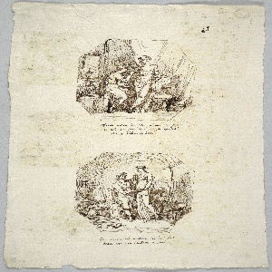 Drawing, Project for Two Octagonal Paintings: Daedalus using Breasts of Hebe as Model for Bowl for Jupiter. Hebe Receives this Bowl from Him., ca. 1810