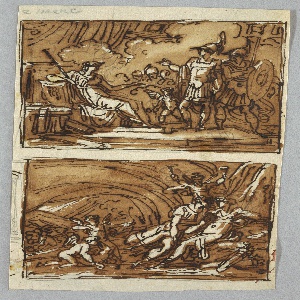 Drawing, Aeneas and Achates before Dido; the Love of Aeneas and Dido