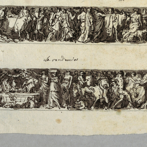 Drawing, Birth of Bacchus; triumph of Bacchus and Arianna; Triumph of Silos