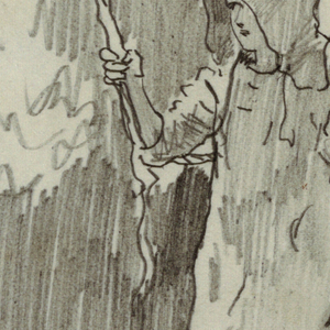 Drawing, Girl  in a Sunbonnet Standing and Leaning on a Swing., 1879