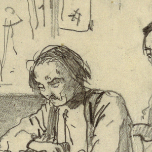 Drawing, Three Chinese Men Playing Dominoes in a Baxter Street Club-House, New York City, ca. 1874