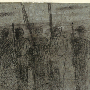 Drawing, Officer and Aide Inspecting a Squadron, possibly 1864