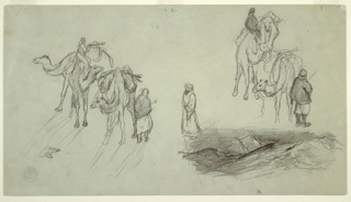 Drawing, Camels and Riders with Storm-Tossed Ship