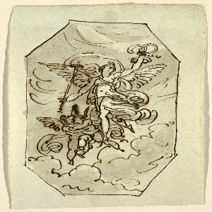 Drawing, Octagonal Drawing, Fame with Two Putti, Palazzo Morri, Faenza, 1816