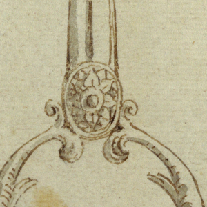 Drawing, Design for a [Needle Threader or Punch ?] and a Pair of Scissors with Handles Formed by Half-figures of  Sea Monsters