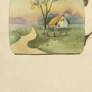 Drawing, Design for teacup with lid featuring landscape, 1880–1910