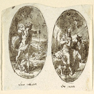 Drawing, Man the Hunter, Man the Shepherd, Design for Vaulted Ceiling, Sala dei Legislatori, Palazzo Conti-Sinibaldi, Faenza, 1787–1802