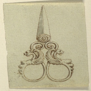Drawing, Pair of Scissors with Handles Formed by Half-figures of Opposite Facing Lion-headed Sphinxes.