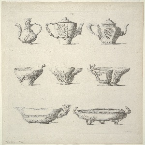 Print, Designs for Tableware, Plate XVI of Designs of Chinese Buildings, Furniture, Dresses, Machines and Utensils., 1757