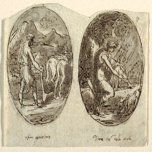 Drawing, Man the Farmer, Diana the Goddess of the Hunt, Design for Vaulted Ceiling, Sala dei Legislatori, Palazzo Conti-Sinibaldi, Faenza, 1787–1802