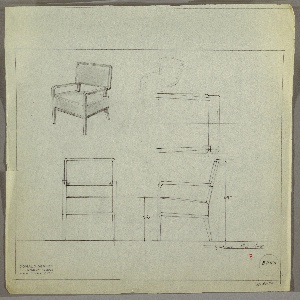 Drawing, Armchair, Upholstered