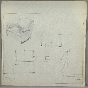 Drawing, Armchair, Upholstered