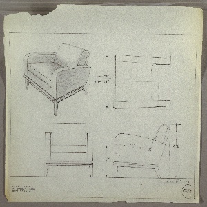 Drawing, Armchair, Upholstered