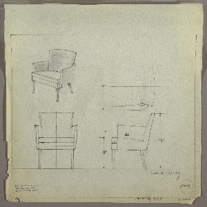 Drawing, Armchair, Upholstered