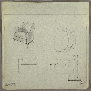 Drawing, Armchair, Upholstered