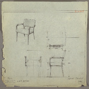 Drawing, Armchair, Upholstered