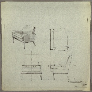 Drawing, Armchair, Upholstered