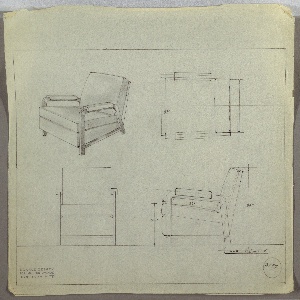 Drawing, Armchair, Upholstered