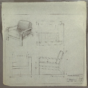 Drawing, Armchair, Upholstered
