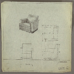 Drawing, Armchair, Upholstered