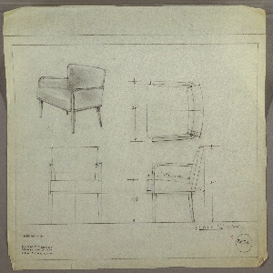 Drawing, Armchair, Upholstered
