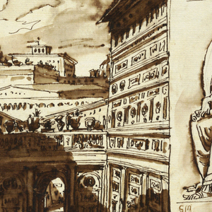 Drawing, Various works of art.  The court of Palazzo Mattei in Rome, 1812–14