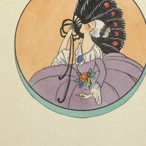 Drawing, Design for compact with woman in purple