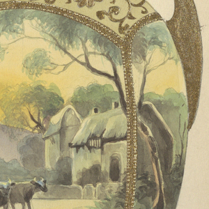 Drawing, Design for jug with landscape and bulls