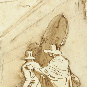 Drawing, Recto:  Three Musicians in Front of the Albergo Della Pace, 1810, 1810