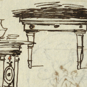 Drawing, Chimney Pieces, Furniture and Ceiling Medallion, 1790–1810