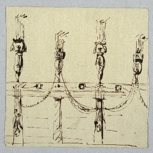 Drawing, Wall Decoration with Columns, Entablature, and Pilasters
