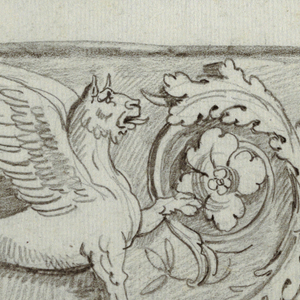 Drawing, Two Friezes with Rams, Candelabra, Trophies and Putti, ca. 1805