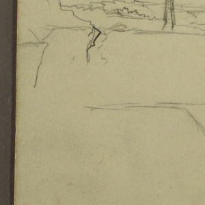 Drawing, Sunset over bank with ship, 1858