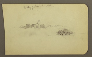 Drawing, Church, trees, cattle