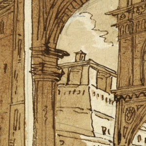 Drawing, Sketchbook Page, Folio 64: Study after Bolognese Architecture and Sculpture; Verso: Geometric Designs, 1811