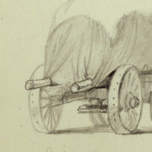 Drawing, Covered Wagon, Three Studies of a Woman, possibly 1868