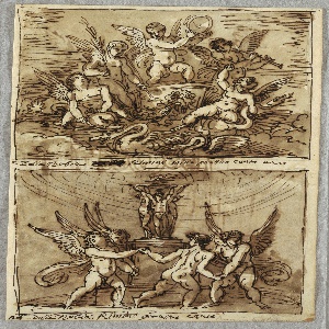Sketchbook Folio, Putti in a Chariot with Dolphins and Swans, 1810–20
