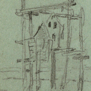 Drawing, Dove Houses; Verso: Granary, February 21, 1890