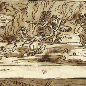 Drawing, Sketchbook Page, Folio 95: Three Paintings after Giulio Romano; Verso: Lion and Eagle, 1812–14